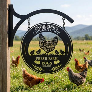 Niestandardowy metalowy szyld z kurnikiem, spersonalizowana dekoracja ścienna w stylu rustykalnym, rustykalna sztuka na ganku, wyjątkowy prezent dla właściciela kurnika