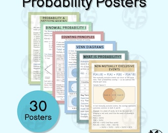 Pósteres de matemáticas: Paquete completo de probabilidad (conjunto de 30) - Matemáticas de bachillerato (Descarga digital 031)