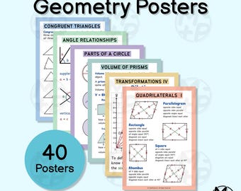 Pacote completo de pôsteres de geometria (conjunto com 40): sala de aula de matemática do ensino médio (download digital 019)