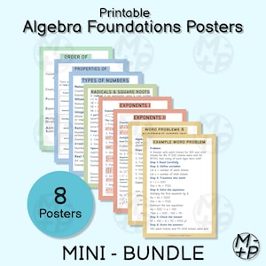 Algebra Posters (Set of 8): Numbers, PEMDAS, Exponents, Word Problems (Digital Download 001)