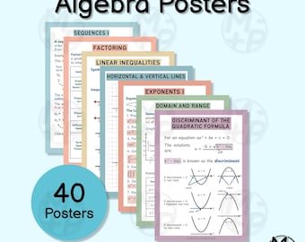 Pósteres de álgebra (40 unidades): Matemáticas de secundaria, recursos para la educación en casa (Descarga digital 006)