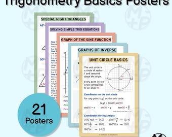 Pósters de matemáticas: Trigonometría básica (21 unidades) - Matemáticas de secundaria (Descarga digital 028)