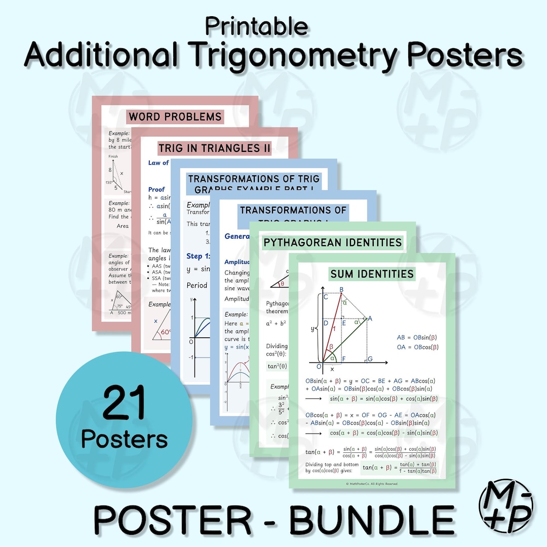 Math Posters: Additional Trigonometry Bundle (set of 21) - High School ...