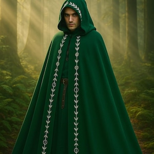 Moon Phase Hooded Cloak | Witchy Gothic Cape | Medieval Cosplay Robe | Halloween Renaissance Hooded Costume