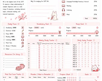 JLPT N1 Studieplanerare | Ordförråd, grammatik, kanjiplanerare (digital nedladdning)