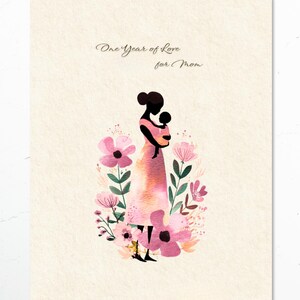 Personalized First Year as a Mom Card – Spring Floral, Custom Sender Name, Printable