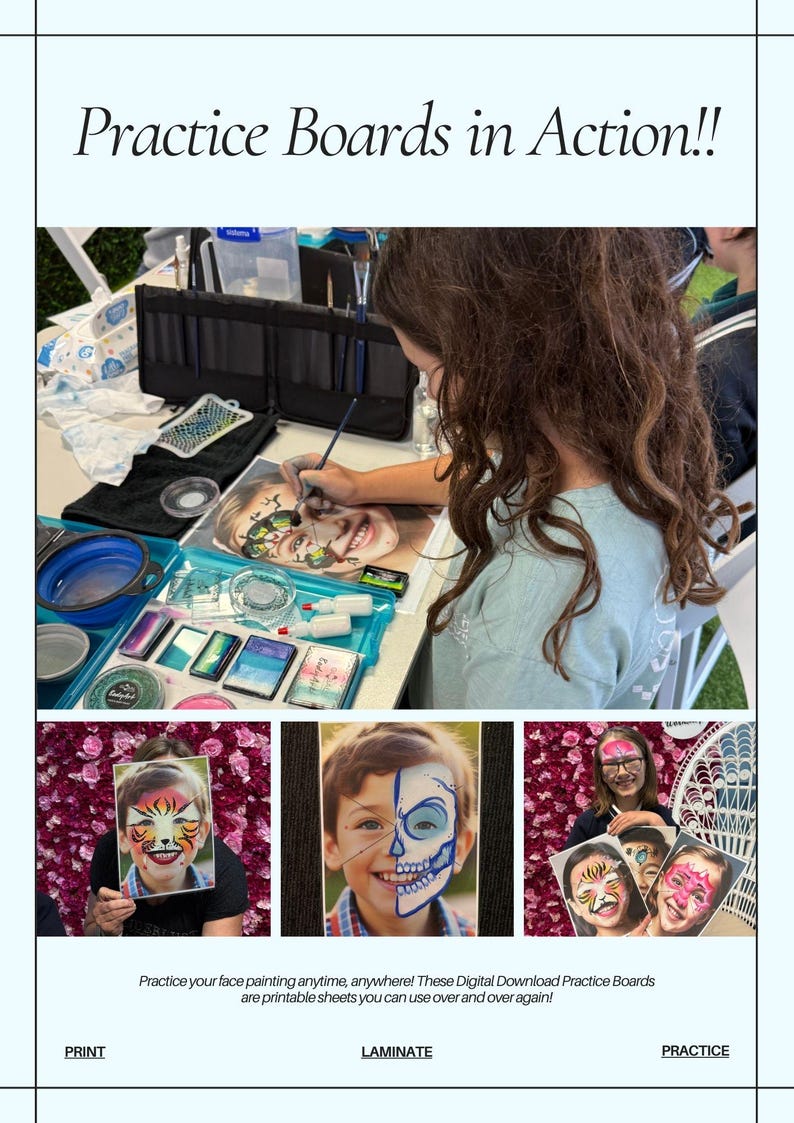 Face Painting Practice Sheets: Printable Face Charts for Artists ...