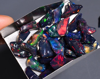 Ethiopian Welo Black Opal Polished Chunks: Raw Loose Gemstones, 20 Pieces (12/15 MM