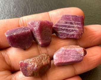5-PCS~Natural Raw Red Ruby Rough Gemstones, Genuine African Red Ruby Raw Crystals-Size-15/20 MM-July Birthstone