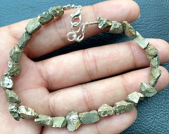 Raw Pyrite Beaded Bracelet: Natural Healing Crystal Jewelry (7/10 MM)