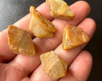 5 Yellow Sapphire Rough Crystals: Raw Gemstone Pieces for Jewelry Making