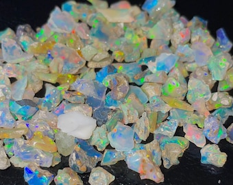Ethiopian Opal Rough Lot (50 Cts): Multi-Fire Raw Opal Crystals, Jewelry Making