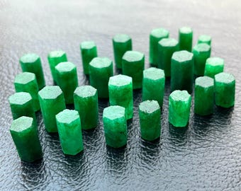 Raw Zambian Emerald Crystal, Barrel Shape, Unpolished Green Rough