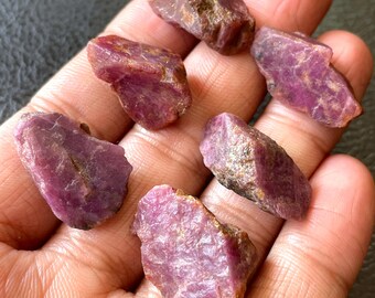 6-PCS~100%Natural Raw Red Ruby Rough Gemstones, Genuine African Red Ruby Raw Crystals-Size-22/25 MM-July Birthstone