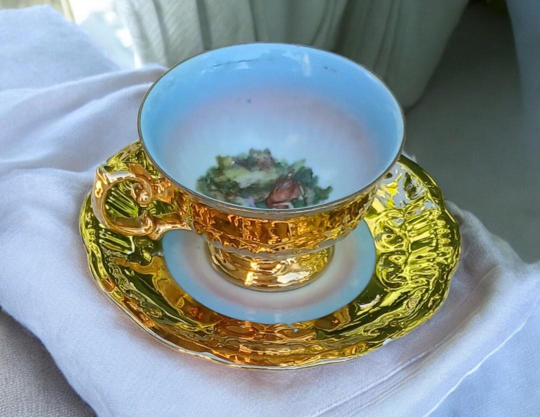 Rococo Tea Luxurious Heavy 24K Gold Gilt Porcelain Tea Set - Blue Interior Rococo ...