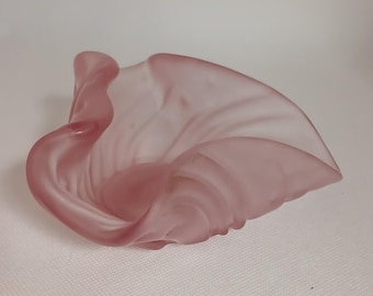 Bol vintage de cristal rosa esmerilado – Plato de cristal artístico checo de los años 70