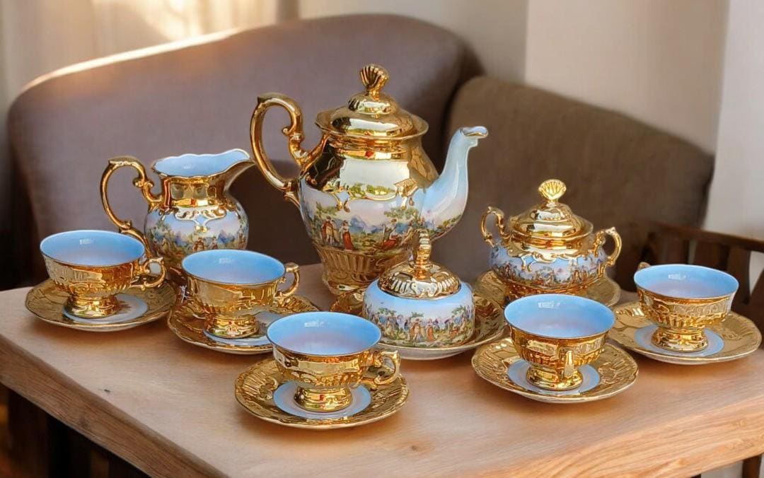 Hand-painted Porcelain Tea Set, 24K Gold Gilded, Rococo Style, 1950s - Etsy
