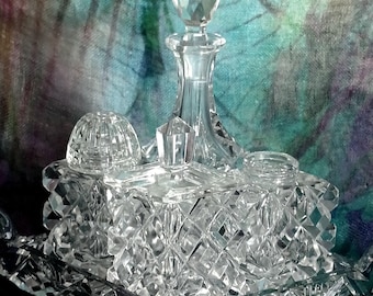 Juego de especias de cristal vintage: servidor de vidrio grueso de 5 piezas