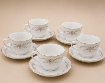 Vintage Katyusha M-122 Japanese Bone Tea Set for 5, Soviet Era, 1960s–70s