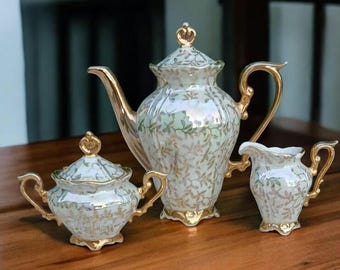 Raro juego de café antiguo de Baviera (K.M.Z. Bavaria, Alemania), de entre 1950 y 1970 aproximadamente.
