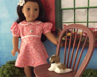 American Made Girl Doll Clothing-1940 Style School Dress and Locket For 18 Inch Dolls OOAK