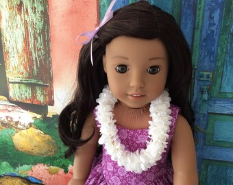 American Made Doll Clothing-1940 Hawaiian Inspired Dress and Lei for 18 Inch Dolls OOAK