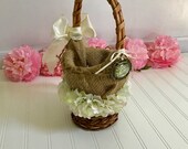 wedding, rustic flower girl basket, miss sassy flower girl, burlap design basket,  handmade, free shipping,  flower basket,  timelesspeony