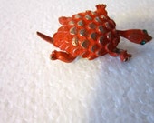 Jewelry Turtle Brooch orange andsilver green eyes and movable head, vintage brooch pin treasuresRtimeless  turtle brooch