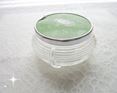 Vintage Powder Glass Jar with green lid vintage glass container, keys, change, hair pins, treasuresRtimeless