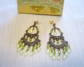 Earrings Chandlier vintage earrings green clear beads pierced earrings chandlier vintage green jewelry