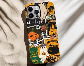 Halloween Phone Case Ghosts & Pumpkins Spooky Collage Horror Cover for iPhone 17 16 15 14 13 12 11 Pro Max, Samsung Galaxy S24 S23 S22 Ultra