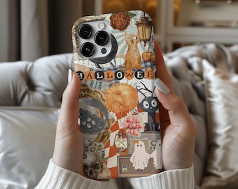 Halloween Cat Phone Case, Spooky Black Cat Cover, Witchy Aesthetic Case, iPhone 16 15 13 12 X Pro Max Plus, Samsung Galaxy S24 S23 S22 S21