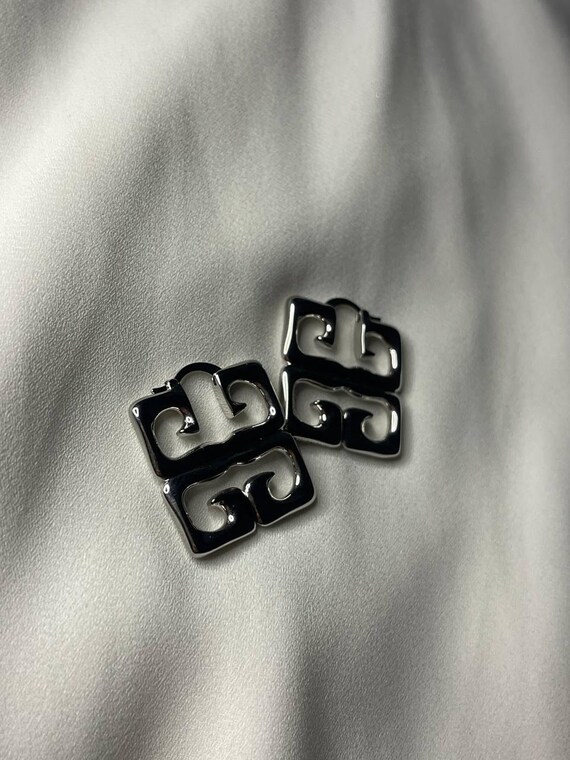 Authentic Givenchy Silver Geometric Logo Square E… - image 10