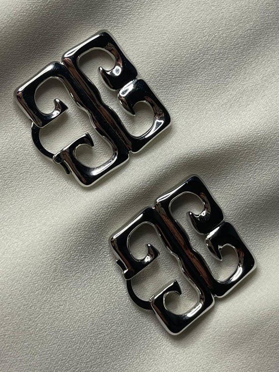Authentic Givenchy Silver Geometric Logo Square E… - image 2