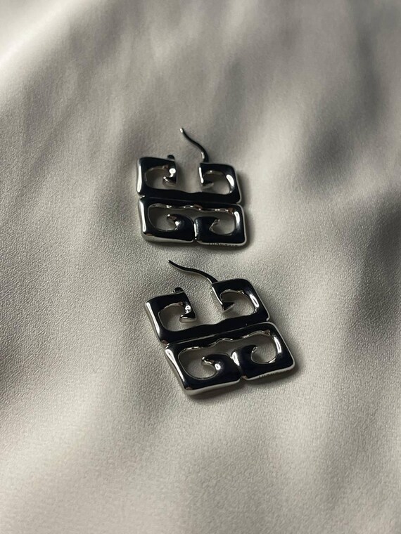 Authentic Givenchy Silver Geometric Logo Square E… - image 11