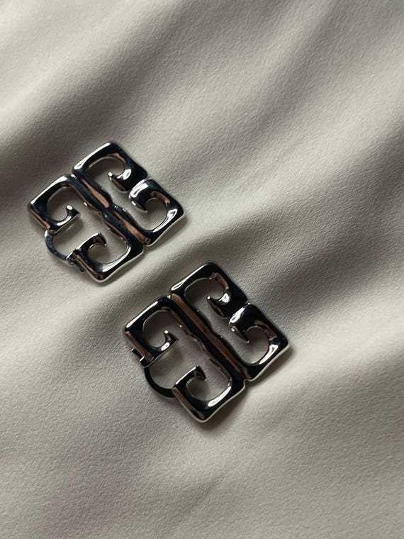Authentic Givenchy Silver Geometric Logo Square E… - image 5