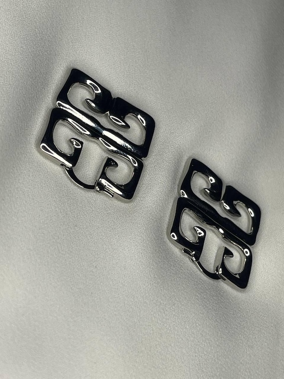 Authentic Givenchy Silver Geometric Logo Square E… - image 4