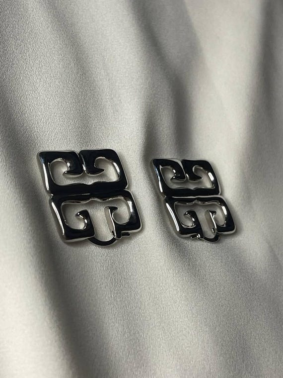 Authentic Givenchy Silver Geometric Logo Square E… - image 3