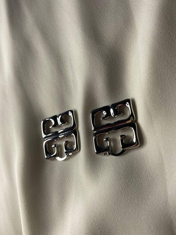 Authentic Givenchy Silver Geometric Logo Square E… - image 9