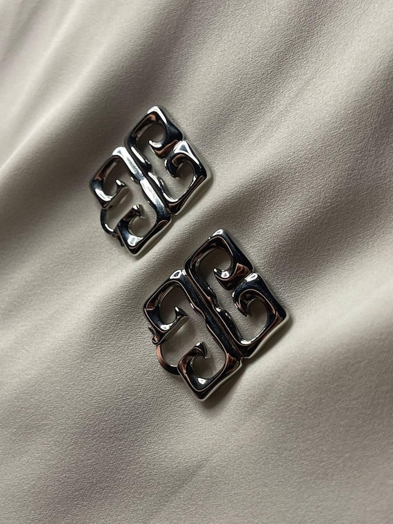 Authentic Givenchy Silver Geometric Logo Square E… - image 6