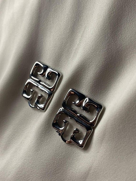 Authentic Givenchy Silver Geometric Logo Square E… - image 7