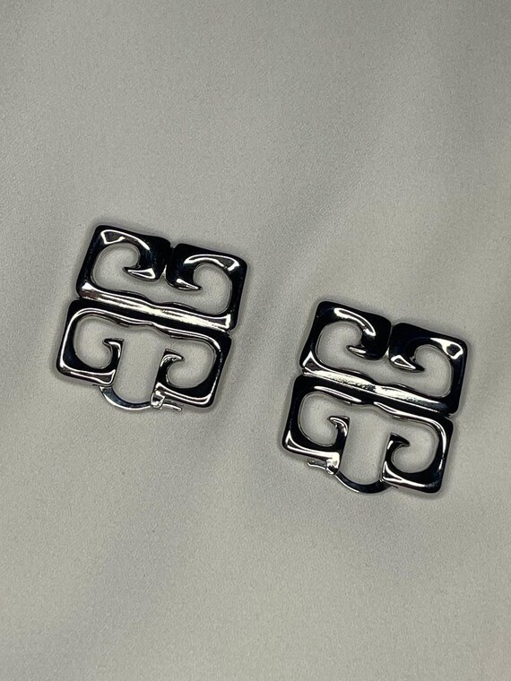 Authentic Givenchy Silver Geometric Logo Square E… - image 1