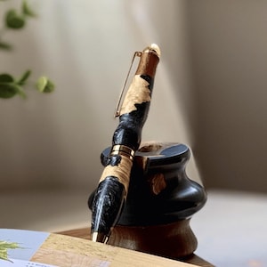 Made-to-Order Round Top European Pen – Handcrafted Twist Pen in Exotic Wood + Epoxy – Luxury Gift – Refillable Ink – Custom Wood Options