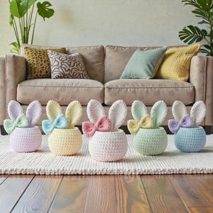 Bow Bunny Basket Crochet Pattern, Rabbit Storage Amigurumi, Nursery Gift Crochet, Easter Basket with Bow, Spring Decor Pattern, Bunny Bag