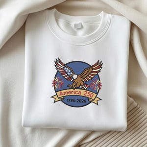Patriotic Eagle Circle Patch Machine Embroidery Design, America 250 Anniversary Logo, 1776-2026 Fireworks and Stars, USA Commemorative File
