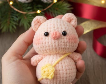 かぎ針編みのシェフ豚とミニ豚のかぎ針編み PDF パターン、かぎ針編み