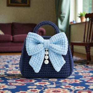 Navy Blue Crochet Handbag - Etsy display picture 2