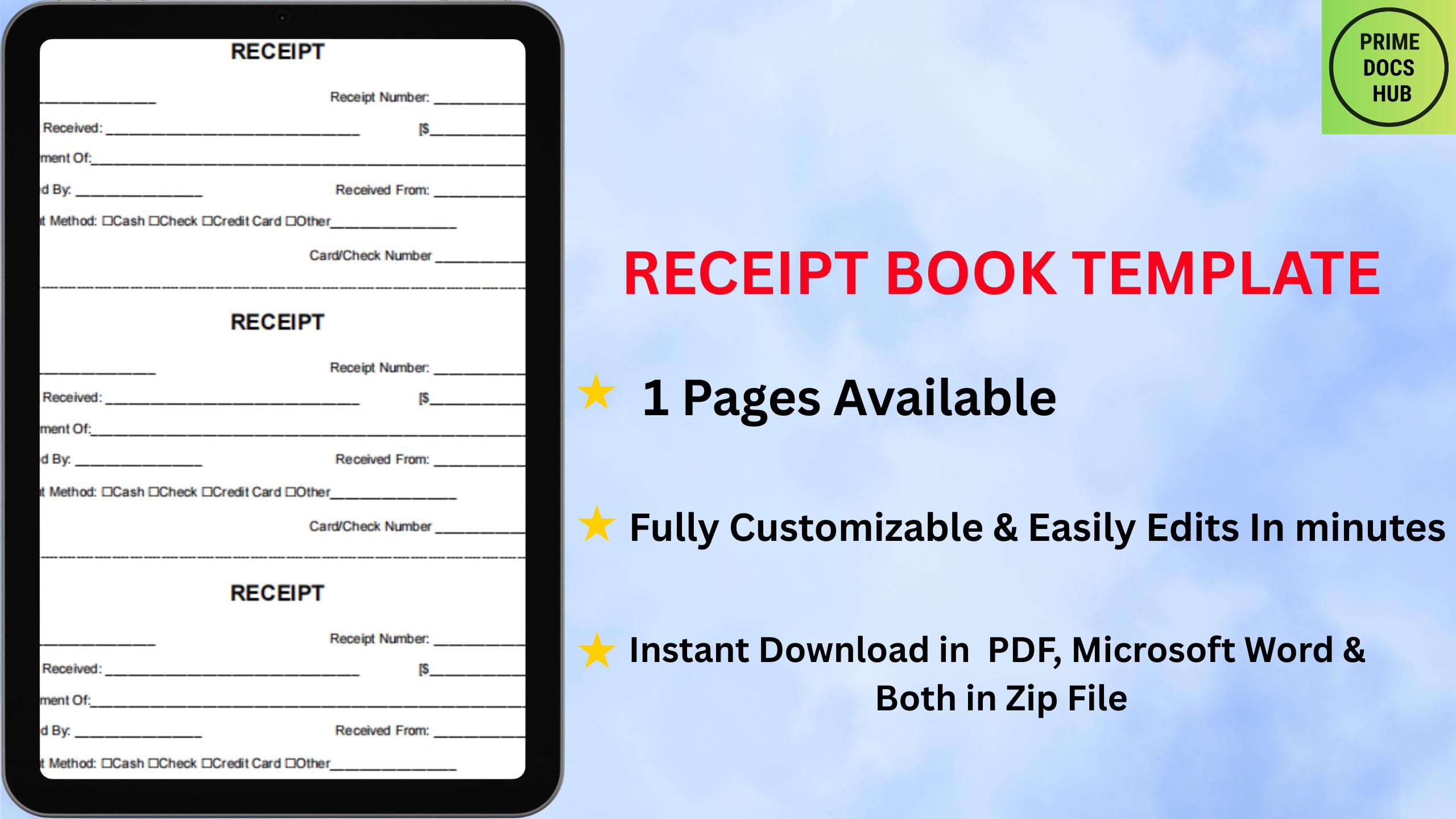 Rcipt Form.pdf Editable Receipt Book Template: Printable Custom Receipt Form (PDF ...