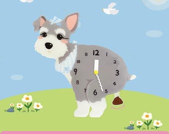 Petstify Dog Wall Clock, Swinging Poop Pendulum, Schnauzer Poodle Bichon Art