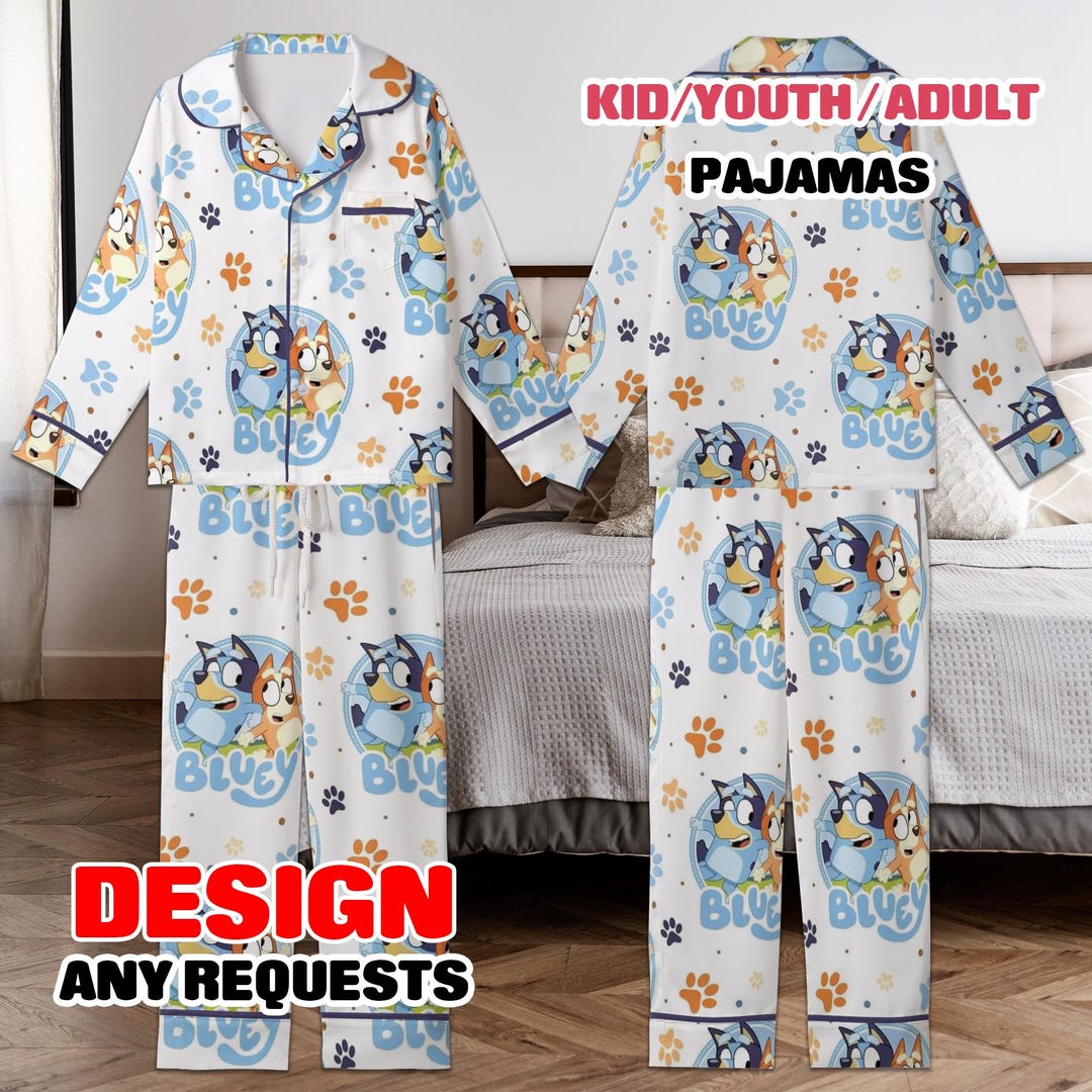 Bluey Family Satin Pajamas, Kids Adults Sleepwear Set Etsy Bluey Pajamas For Family